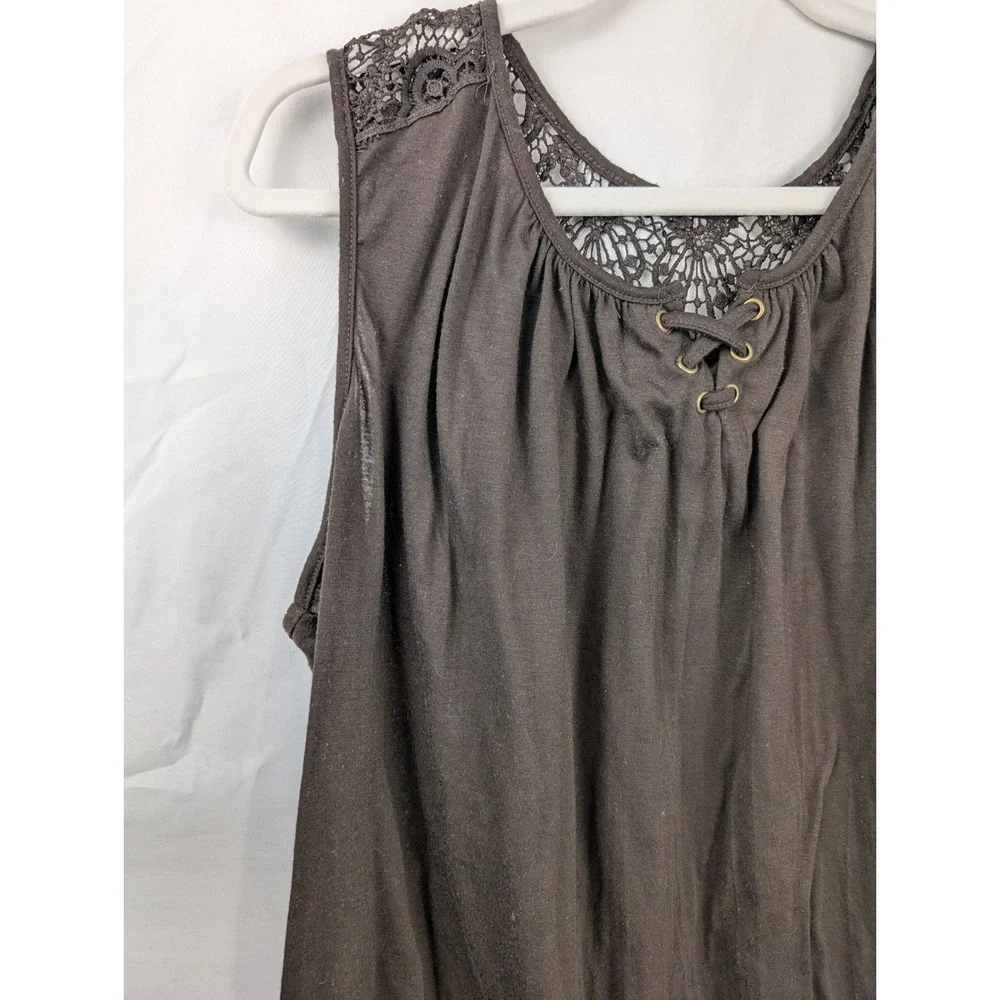 Y2K Lace Up Smocked Tank Size 2X Chocolate Brown Crochet Back Grunge Festival‎